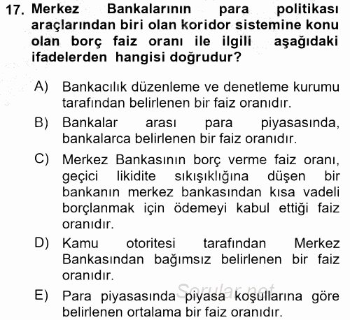 Para ve Banka 2015 - 2016 Dönem Sonu Sınavı 17.Soru