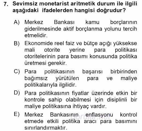 Para ve Banka 2015 - 2016 Dönem Sonu Sınavı 7.Soru