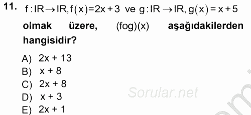 Genel Matematik 2012 - 2013 Ara Sınavı 11.Soru