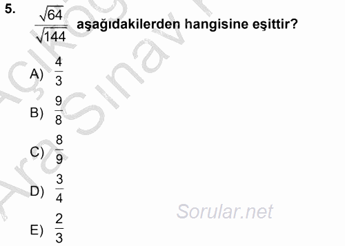 Genel Matematik 2012 - 2013 Ara Sınavı 5.Soru