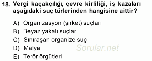 Suç Sosyolojisi 2014 - 2015 Tek Ders Sınavı 18.Soru
