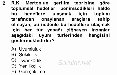 Suç Sosyolojisi 2014 - 2015 Tek Ders Sınavı 2.Soru