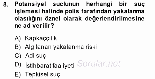 Suç Sosyolojisi 2014 - 2015 Tek Ders Sınavı 8.Soru