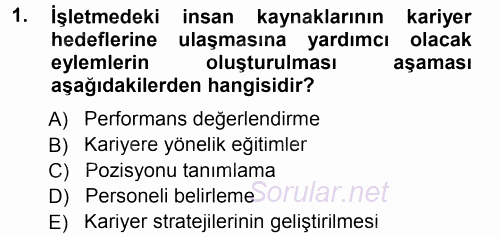 Performans ve Kariyer Yönetimi 2012 - 2013 Dönem Sonu Sınavı 1.Soru