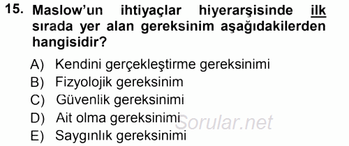 Performans ve Kariyer Yönetimi 2012 - 2013 Dönem Sonu Sınavı 15.Soru