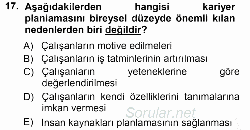 Performans ve Kariyer Yönetimi 2012 - 2013 Dönem Sonu Sınavı 17.Soru