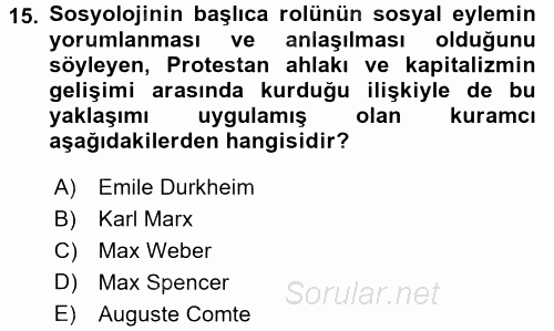 Sosyal Bilimlerde Temel Kavramlar 2017 - 2018 Ara Sınavı 15.Soru