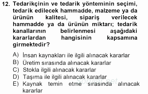 Muhasebe Yazılımları 2013 - 2014 Tek Ders Sınavı 12.Soru