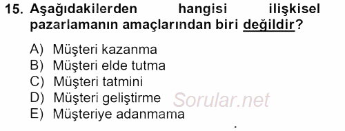 Muhasebe Yazılımları 2013 - 2014 Tek Ders Sınavı 15.Soru