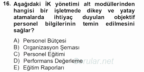 Muhasebe Yazılımları 2013 - 2014 Tek Ders Sınavı 16.Soru
