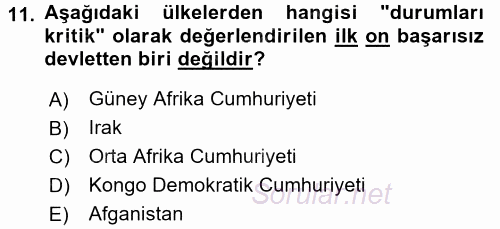 Gelişmekte Olan Ülkelerde Siyaset 2017 - 2018 Ara Sınavı 11.Soru
