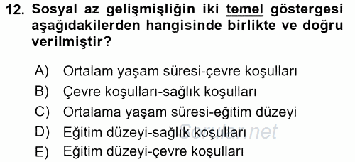 Gelişmekte Olan Ülkelerde Siyaset 2017 - 2018 Ara Sınavı 12.Soru