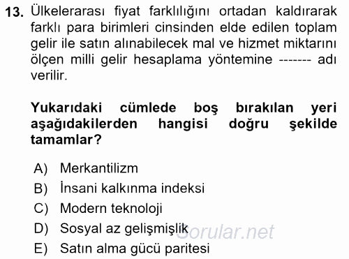 Gelişmekte Olan Ülkelerde Siyaset 2017 - 2018 Ara Sınavı 13.Soru