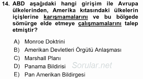 Gelişmekte Olan Ülkelerde Siyaset 2017 - 2018 Ara Sınavı 14.Soru