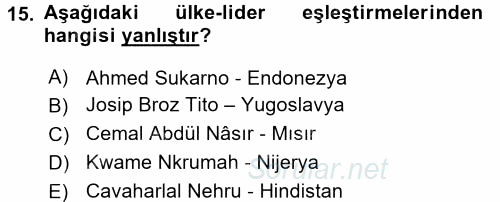 Gelişmekte Olan Ülkelerde Siyaset 2017 - 2018 Ara Sınavı 15.Soru
