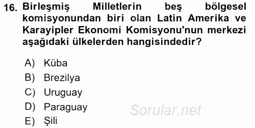 Gelişmekte Olan Ülkelerde Siyaset 2017 - 2018 Ara Sınavı 16.Soru