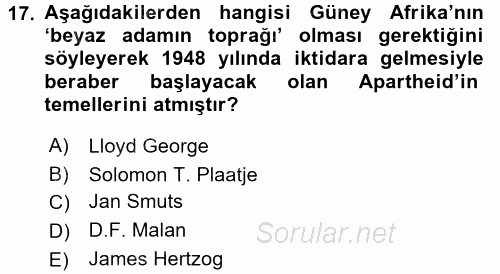 Gelişmekte Olan Ülkelerde Siyaset 2017 - 2018 Ara Sınavı 17.Soru