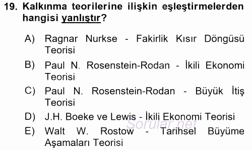 Gelişmekte Olan Ülkelerde Siyaset 2017 - 2018 Ara Sınavı 19.Soru