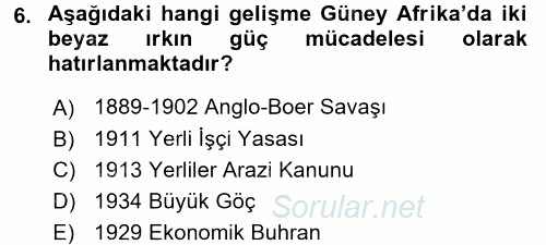 Gelişmekte Olan Ülkelerde Siyaset 2017 - 2018 Ara Sınavı 6.Soru