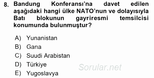 Gelişmekte Olan Ülkelerde Siyaset 2017 - 2018 Ara Sınavı 8.Soru