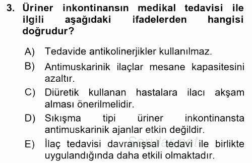 Yaşlılarda Görülebilecek Sorunlar Ve Bakım Hizmetleri 2017 - 2018 Ara Sınavı 3.Soru