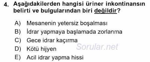 Yaşlılarda Görülebilecek Sorunlar Ve Bakım Hizmetleri 2017 - 2018 Ara Sınavı 4.Soru