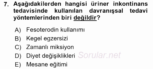 Yaşlılarda Görülebilecek Sorunlar Ve Bakım Hizmetleri 2017 - 2018 Ara Sınavı 7.Soru