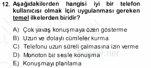 Yönetici Asistanlığı 2014 - 2015 Dönem Sonu Sınavı 12.Soru