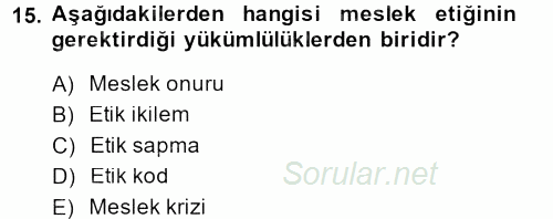 Yönetici Asistanlığı 2014 - 2015 Dönem Sonu Sınavı 15.Soru