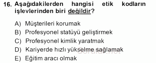 Yönetici Asistanlığı 2014 - 2015 Dönem Sonu Sınavı 16.Soru