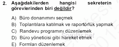 Yönetici Asistanlığı 2014 - 2015 Dönem Sonu Sınavı 2.Soru