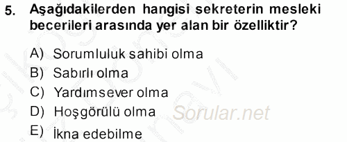 Yönetici Asistanlığı 2014 - 2015 Dönem Sonu Sınavı 5.Soru