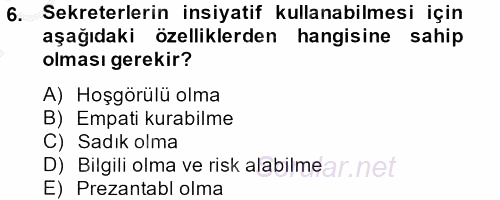 Yönetici Asistanlığı 2014 - 2015 Dönem Sonu Sınavı 6.Soru