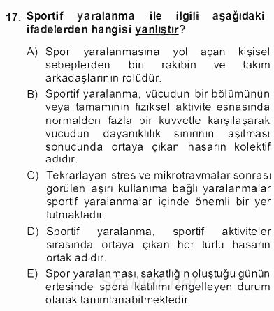 Sporda Risk Yönetimi 2013 - 2014 Dönem Sonu Sınavı 17.Soru