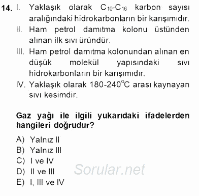 Geleneksel Enerji Kaynakları 2013 - 2014 Dönem Sonu Sınavı 14.Soru