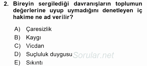 Din Psikolojisi 2016 - 2017 Dönem Sonu Sınavı 2.Soru