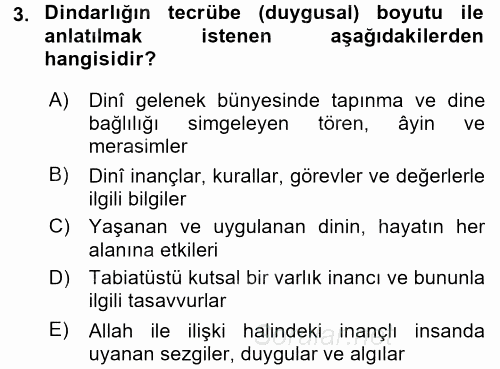 Din Psikolojisi 2016 - 2017 Dönem Sonu Sınavı 3.Soru