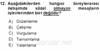 İletişim Bilgisi 2015 - 2016 Tek Ders Sınavı 12.Soru