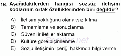 İletişim Bilgisi 2015 - 2016 Tek Ders Sınavı 16.Soru