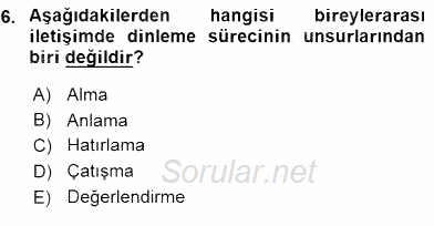 İletişim Bilgisi 2015 - 2016 Tek Ders Sınavı 6.Soru