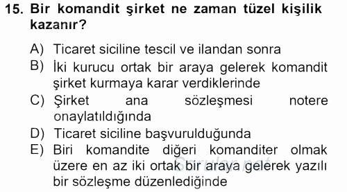Şirketler Muhasebesi 2012 - 2013 Ara Sınavı 15.Soru