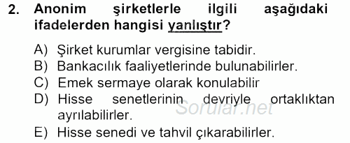 Şirketler Muhasebesi 2012 - 2013 Ara Sınavı 2.Soru