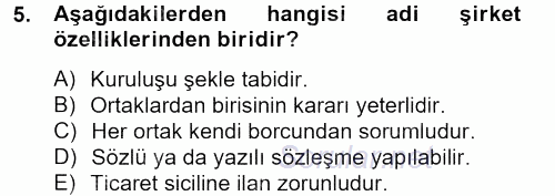 Şirketler Muhasebesi 2012 - 2013 Ara Sınavı 5.Soru