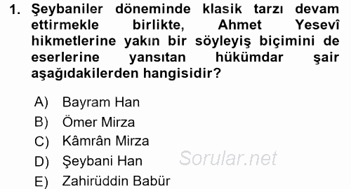 XVI. Yüzyıl Türk Edebiyatı 2016 - 2017 Ara Sınavı 1.Soru