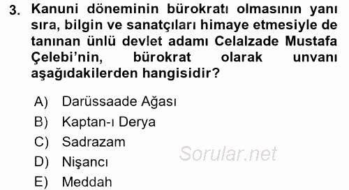 XVI. Yüzyıl Türk Edebiyatı 2016 - 2017 Ara Sınavı 3.Soru