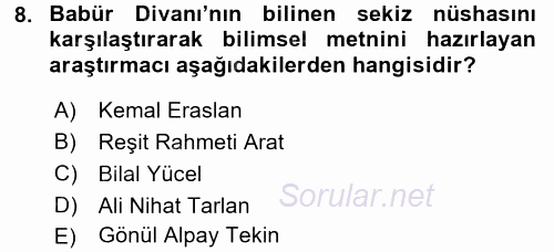 XVI. Yüzyıl Türk Edebiyatı 2016 - 2017 Ara Sınavı 8.Soru