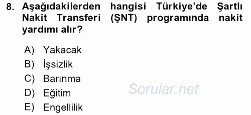 Topluma Hizmet Eğitimi 2017 - 2018 3 Ders Sınavı 8.Soru