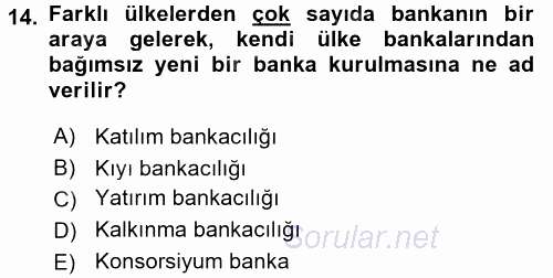 Bankaların Yönetimi Ve Denetimi 2017 - 2018 Dönem Sonu Sınavı 14.Soru