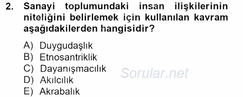 Sosyal Sorunlar 2012 - 2013 Ara Sınavı 2.Soru