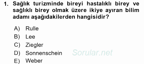 Termal ve Spa Hizmetleri 2015 - 2016 Dönem Sonu Sınavı 1.Soru